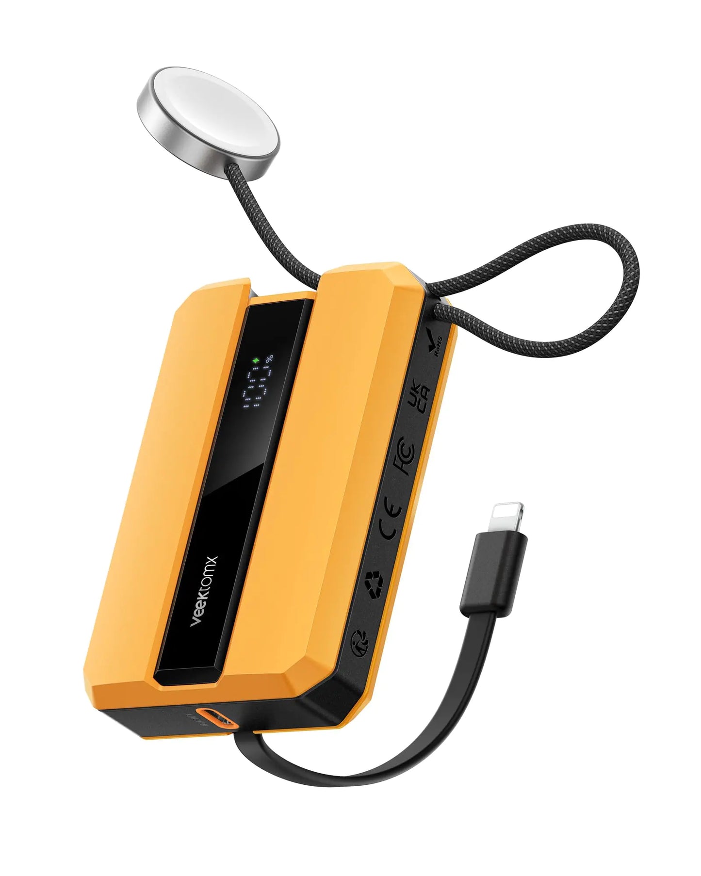 VEEKTOMX PD 30W Power Bank Fast Charging with Built-in Cable for iPhone Small Portable Charger 10000mAh Portable Apple Watch Charger Compact Battery Pack for iPhone 14/13/12/11/iWatch Yellow